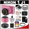 Nikon 1 J1 Digital Camera Body with 10-30mm & 30-110mm VR Lens (Pink) with 10mm f/2.8 Lens + 32GB Card + Case + Filters + Remote + Telephoto & Wide Lens Kit
